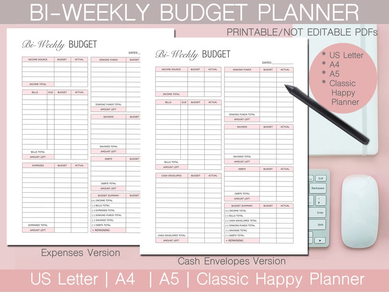 Bi-Weekly Budget Planner, Printable, Budget by Bi-Weekly, US Letter, A4, A5, Classic Happy Planner,  Instant Download , Personal Budget 