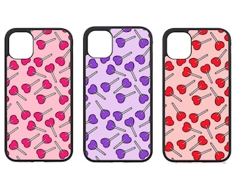Estuche para teléfono con piruleta de corazón
