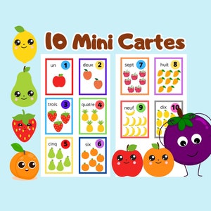 10 Mini Cartes à Compter Les Fruits, Apprendre à Dénombrer, Cartes de Poche