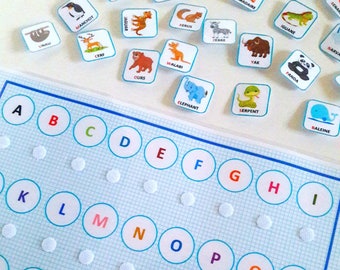 ABC of animals, educational game, letters of the alphabet, PDF to print, file to laminate, alphabet learning kit,