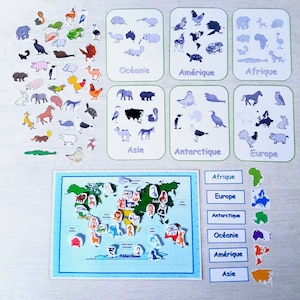activité carte animaux du monde, apprentissage animaux , activité ludique , à imprimer, à plastifier ,PDF, activité en français,