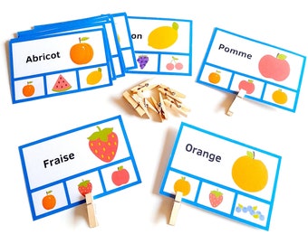 Cartes des Fruits, Apprendre les Noms des Fruits, Jeu d'Association les Fruits,  Activité Maternelle, PDF à imprimer et à Plastifier,