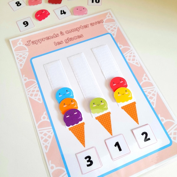 Apprendre à compter Maternelle, jeu éducatif à imprimer, calcul et addition, jeu à plastifier, jeu  Montessori, activité PDF,