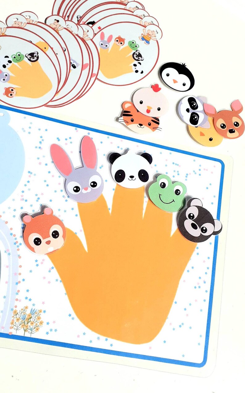 May include: A colorful felt hand puppet set with a variety of animal characters, including a bunny, panda, frog, squirrel, and bear. The puppets are designed to fit on fingers and are perfect for imaginative play.