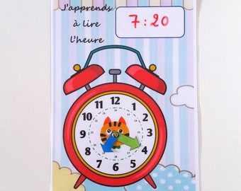 learn to tell time for children, time learning activity, PDF, to laminate, France, in French, print.