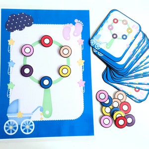 Jogo Montessori, jogo de tabuleiro de berçário Montessori, oxybul, atividade de berçário, PDF para imprimir, jogo de memória online, cartas de jogo.