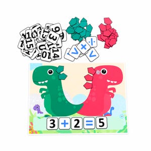 jeux de math, jeu Montessori, Compter avec les dinosaures, apprendre à compter , support éducatif, PDF à imprimer, fiches maternelle,