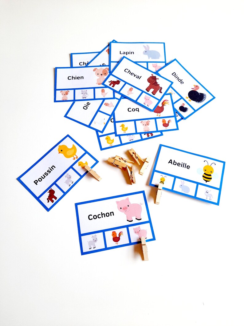Boerderijdierenkaarten, dierenassociatiespel, Montessorispel, kleuterschoolactiviteit, PDF om af te drukken, geheugenspel, educatief spel, afbeelding 8