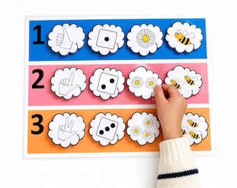Number games, learning to count in preschool, printable educational game, preschool counting worksheets, Montessori games, PDF activity