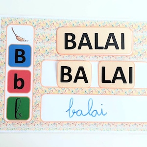 Aprende sílabas, aprende a leer, aprende palabras en francés, juego de actividades de sílabas, actividad Montessori, PDF para imprimir,