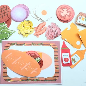 Jeu de sandwich, Activité sandwich, Jeu Montessori, le menu et les repas, Support d'apprentissage , activité maternelle, Jeu de Mémoire.