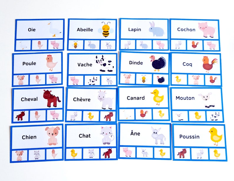 Boerderijdierenkaarten, dierenassociatiespel, Montessorispel, kleuterschoolactiviteit, PDF om af te drukken, geheugenspel, educatief spel, afbeelding 9