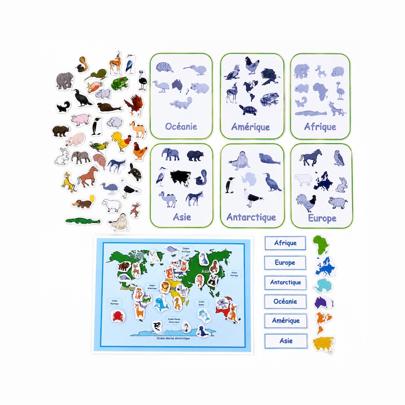 Les continents et les animaux du monde,  activité maternelle