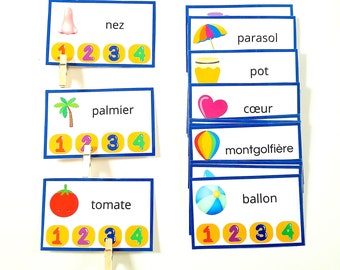 Syllables game, Learn to read, Clip game, Learn French, Syllables activity, Montessori activity, Educational game to print
