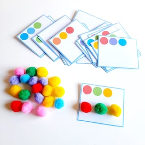 Kleurenspel voor kleuterscholen, een leuke activiteit met pompons