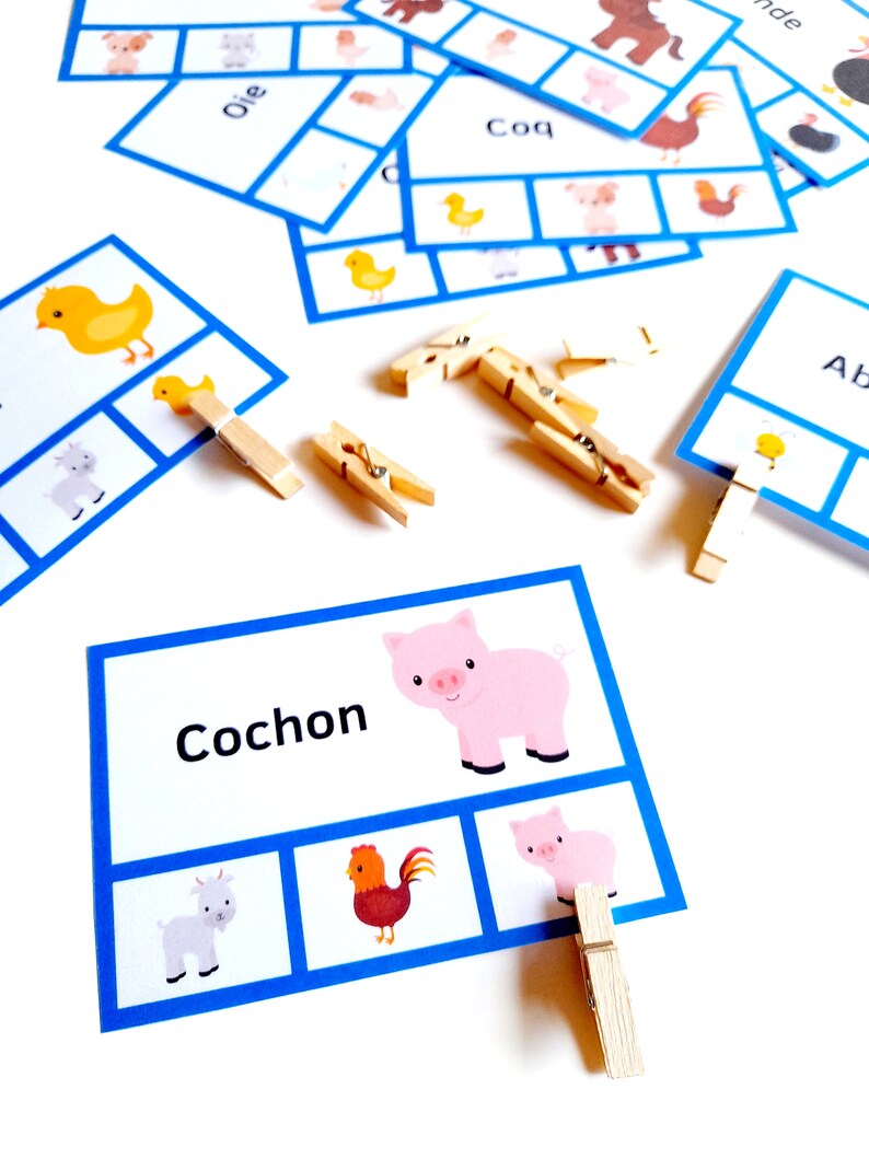 Boerderijdierenkaarten, dierenassociatiespel, Montessorispel, kleuterschoolactiviteit, PDF om af te drukken, geheugenspel, educatief spel, afbeelding 10