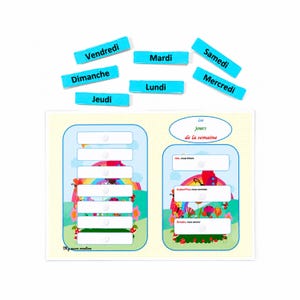 Aprenda os dias da semana, o dia anterior e o dia seguinte: atividade pré-escolar, PDF imprimível e plastificável, recurso educacional infantil.