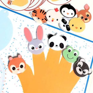 May include: A set of finger puppets with animal faces. The puppets are made of felt and have bright colors. The set includes a rabbit, panda, frog, squirrel, and bear. The puppets are designed to fit on fingers and can be used for storytelling or imaginative play.