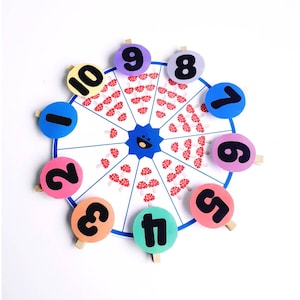 数字ゲーム、ナンバーホイール、幼稚園の数え方を学ぶ、幼稚園の活動、印刷する教育ゲーム、1から10まで数える