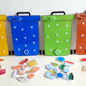 Tri sélectif et Pédagogie Montessori, Activité trier les déchets, Jeu ludique, Les poubelles, Affiche tri sélectif, Activité recyclage.