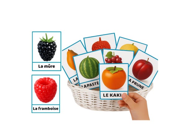 Cartes de Nomenclature Fruits à Imprimer | 56 Cartes Montessori Capitales & Scriptes | Activité Langage Maternelle