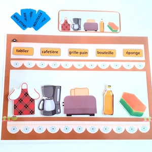 Jeu Montessori, Outils et ustensiles de la cuisine, Vocabulaire de la cuisine, Activités maternelle, Jeu de mémoire,  Fiches maternelle.