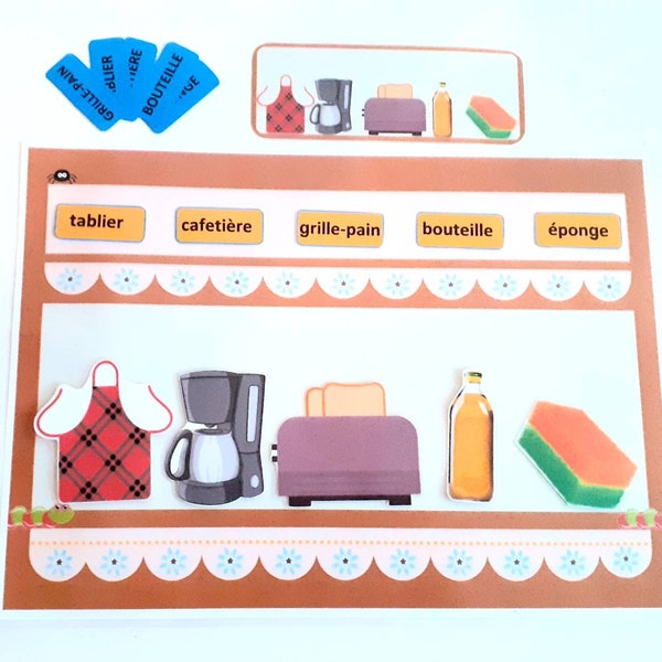 Jeu Montessori, Outils et ustensiles de la cuisine, Vocabulaire de la cuisine, Activités maternelle, Jeu de mémoire,  Fiches maternelle.