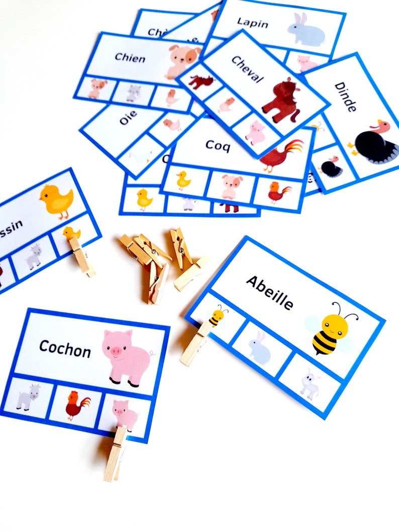Boerderijdierenkaarten, dierenassociatiespel, Montessorispel, kleuterschoolactiviteit, PDF om af te drukken, geheugenspel, educatief spel, afbeelding 5
