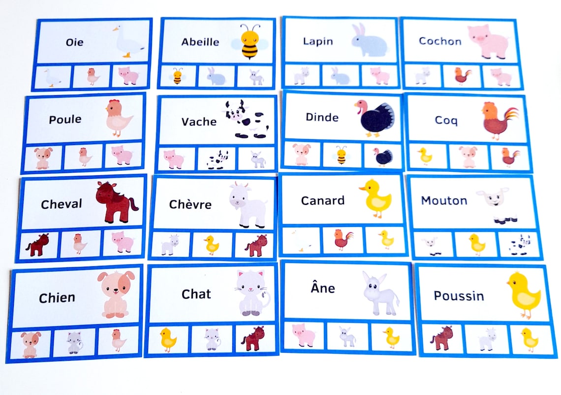Cartes des Animaux de la ferme, Jeu d'Association Animaux, Jeu ...