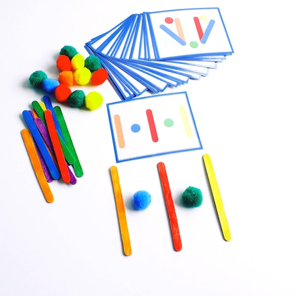 Colorful sticks game, Kindergarten games to make, Fine motor skills, Montessori game, Kindergarten activity, Memory game