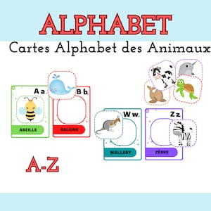 Cartes alphabet des animaux, Abécédaire des animaux, cartes ABC, Cartes mémoire alphabet, Cartes des lettres, Jeu éducatif