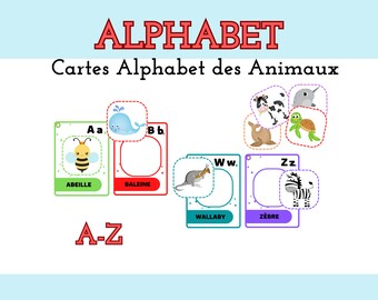 Cartes alphabet des animaux, Abécédaire des animaux, cartes ABC, Cartes mémoire alphabet, Cartes des lettres, Jeu éducatif