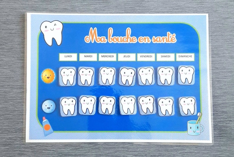 Calendrier Brossage des Dents, Calendrier de Motivation, Tableau d'Hygiène des Dents, Fichier PDF à Imprimer et à Plastifier, Jeu Educatif, image 1