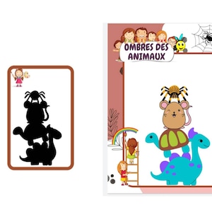 Jeu ombres des animaux, jeu de cartes, activité Montessori, support d'apprentissage, PDF silhouette, activité maternelle, PDF à imprimer,