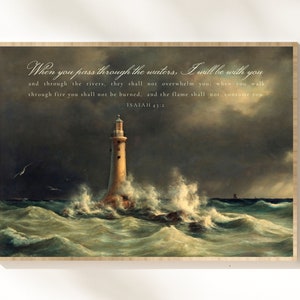 Isaiah 43:2 Wall Art | When You Go Through Deep Waters I Will Be With You | Vintage Bible Verse Art | Scripture Painting | God Is With Us
