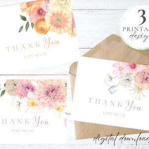 Tarjetas de agradecimiento florales / Muchas gracias imprimibles / Juego de tarjetas de felicitación botánicas de agradecimiento en blanco / A2 4,25 x 5,5
