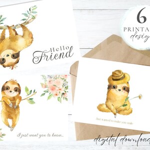 Tarjeta de felicitación perezosa imprimible / Juego de tarjetas de felicitación de amistad de 6 / Paquete de tarjetas de notas digitales Thinking of You / Tarjeta de descarga digital A2