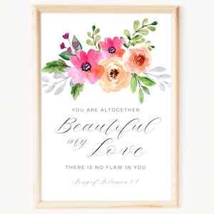 Song of Solomon 4:7 Scripture | You Are Altogether Beautiful My Love | Christian Bedroom Decor | Song of Songs Printable | Love Bible Verse