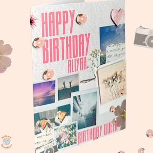 Cartão de aniversário personalizado | Cartão comemorativo com colagem de técnicas mistas