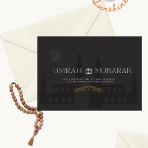 Cartão Umrah Mubarak - Cartão postal digital para download da Kaaba | download e impressão instantâneos