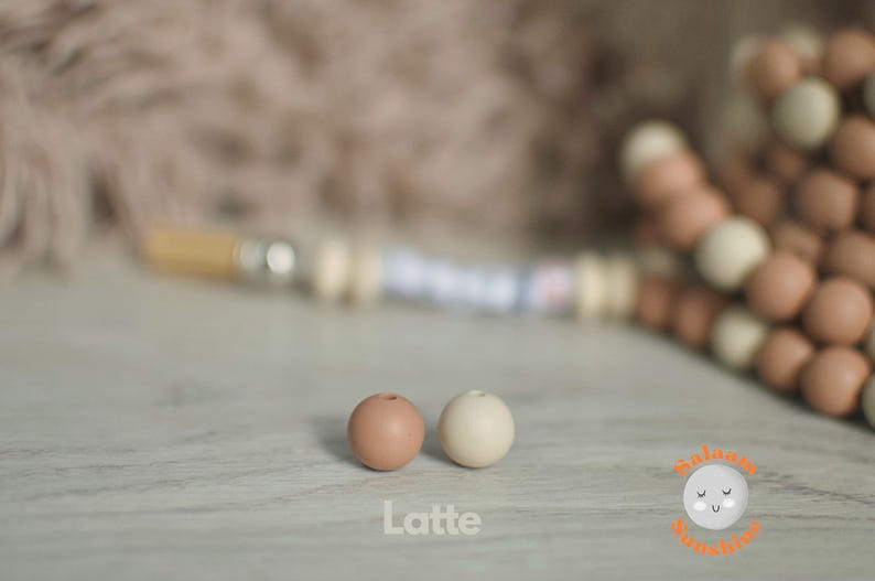 latte -12mm silicone beads in the colours beige and latte