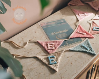 Eid Mubarak Banner | Pastel Triangle Cotton Bunting, Reusable