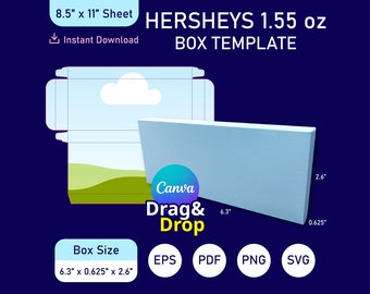 Hersheys Box Template, Chocolate Box Template, Chocolate Bar Packaging, Chocolate Bar Box SVG Template, Chocolate Bar box Cricut