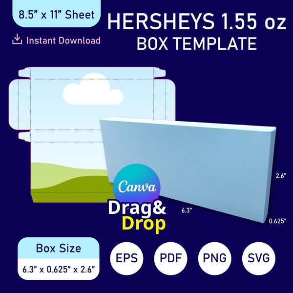Plantilla de caja Hersheys, plantilla de caja de chocolate, embalaje de barra de chocolate, plantilla SVG de caja de barra de chocolate, caja de barra de chocolate Cricut