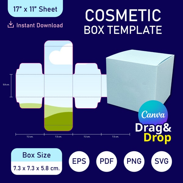 Cosmetic Box Template, Cosmetic Box SVG, Box Packaging, Box SVG Template, Box Canva Template, Cream Box Template