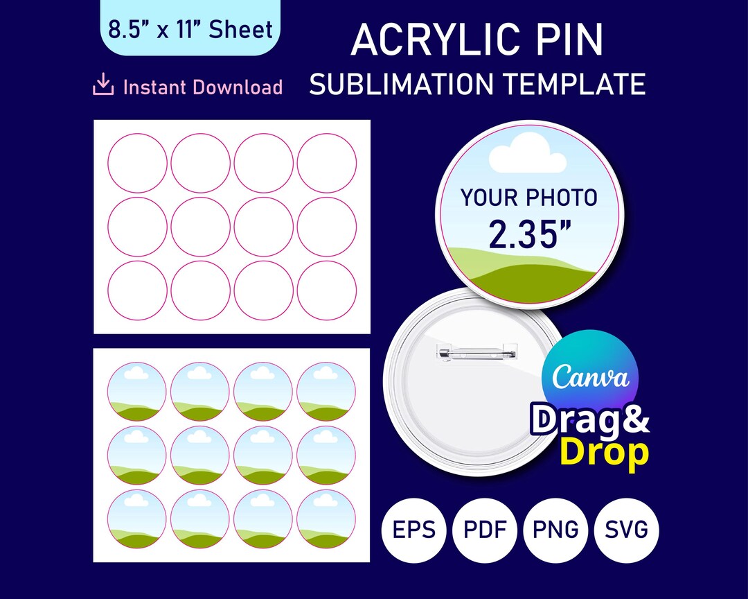Acrylic Pin Template, Round Pin Template, Button Pin Sublimation ...