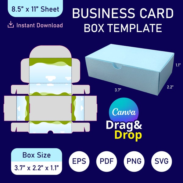 Business Card Box Template, Box for Business Card , Business Card Packaging, Business Card Box SVG Template, Canva Box Template