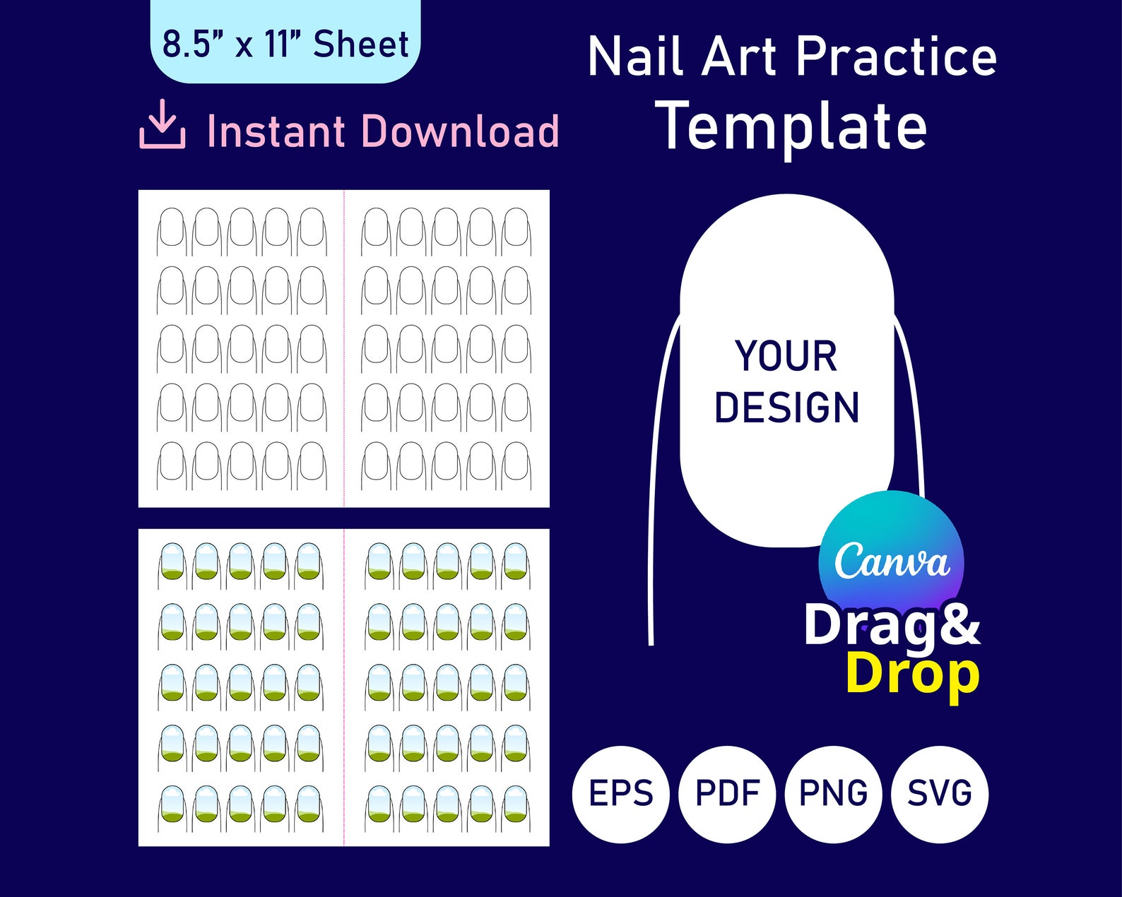 Nail Art Book Template, Nail Canva Template, Nail Blank Template, Nail