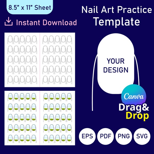 Nail Art Book Template, Nail Canva Template, Nail Blank Template, Nail Practice Template, Nail Art Practice, Nail Planner