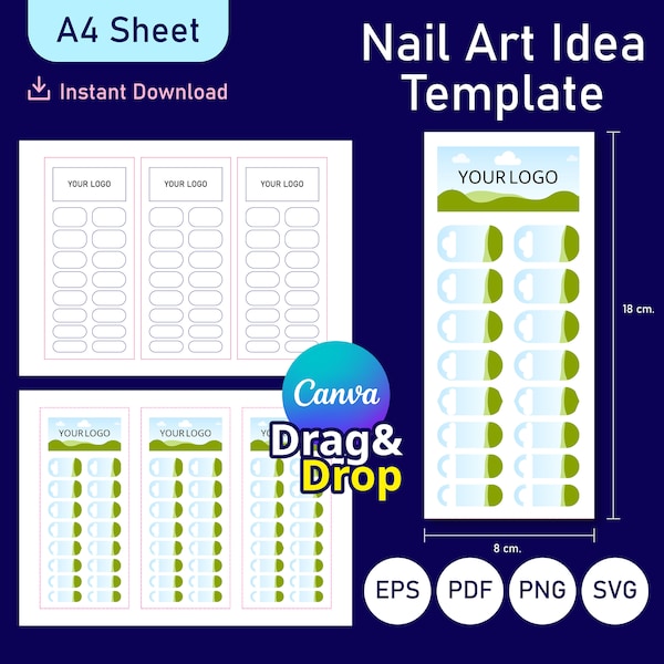 Nail Art Template, Nail Art Decal Template, Nail Canva Template, Nail Art Svg, Nail Blank Template, Nail Design Template